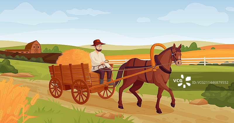 乡间马车：农夫驾驭马车图片素材