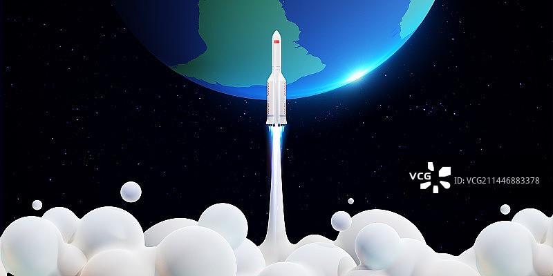 3D卡通简约风格火箭主题插画图片素材