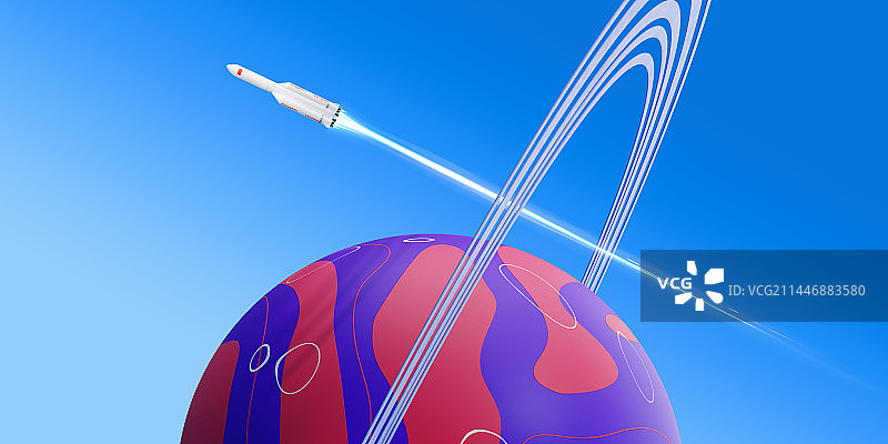 3D卡通简约风格蓝天下的火箭主题插画图片素材