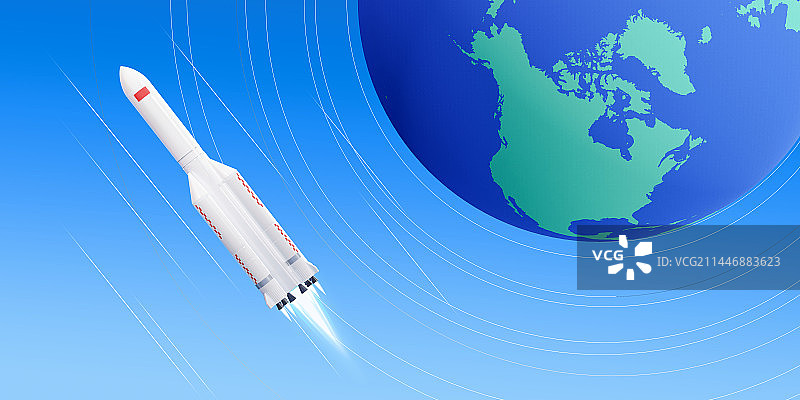 3D卡通简约风格蓝天下的火箭主题插画图片素材