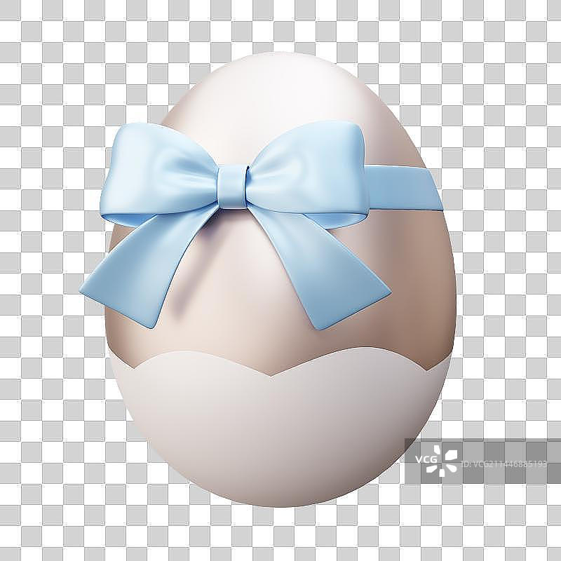 3D Silver Egg Wrapped with Light Blue Ribbon图片素材