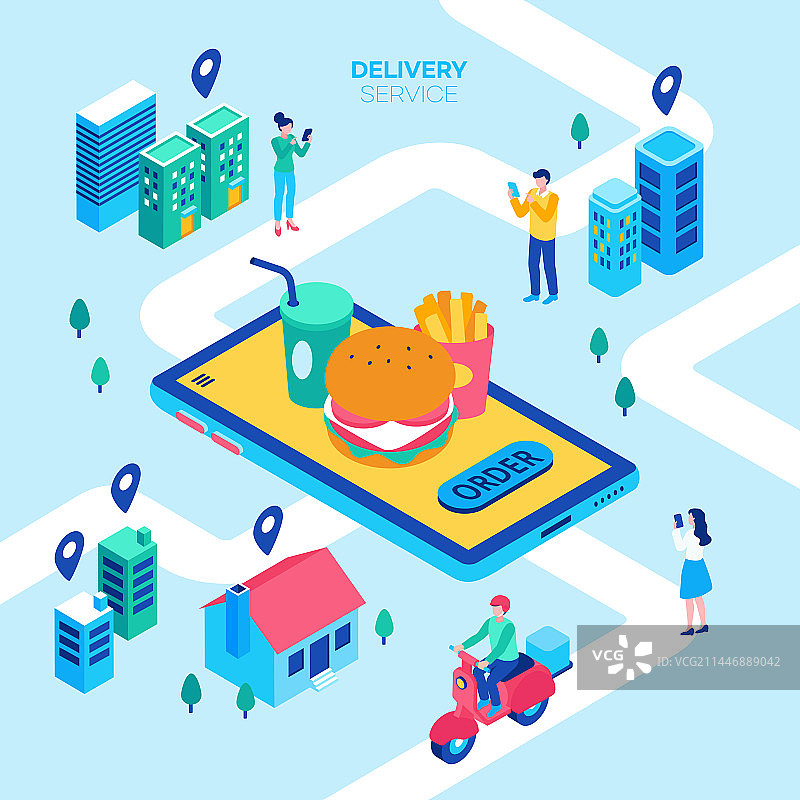 顾客、配送、汉堡、订单、移动应用、智能手机图片素材
