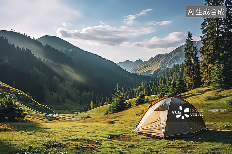 【AI数字艺术】郊外营地的帐篷图片素材