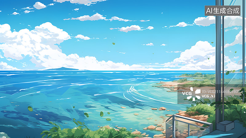 【AI数字艺术】夏日海滩插画图片素材