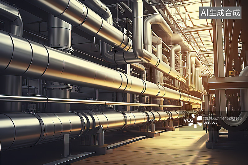 【AI数字艺术】化工厂金属管道图片素材
