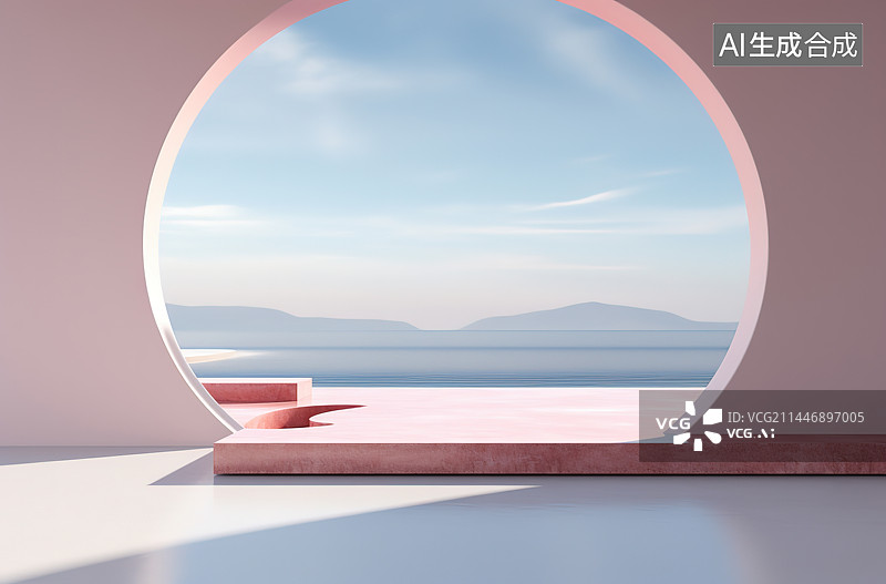 【AI数字艺术】透过窗户看海图片素材