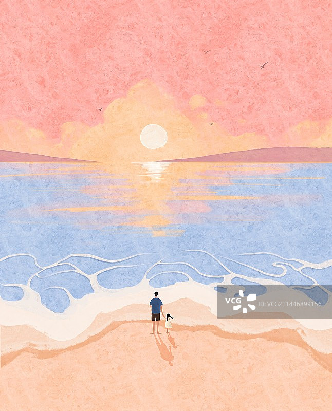 站在海滩上看日出图片素材