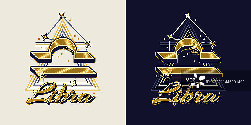黄金标签与星座图标天秤座图片素材