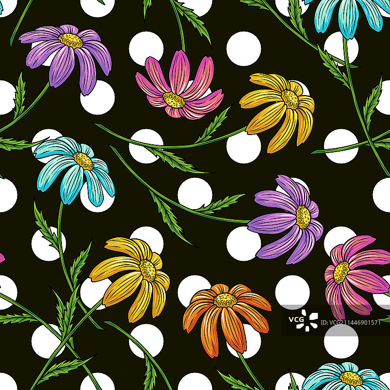 大波点洋甘菊装饰图案图片素材