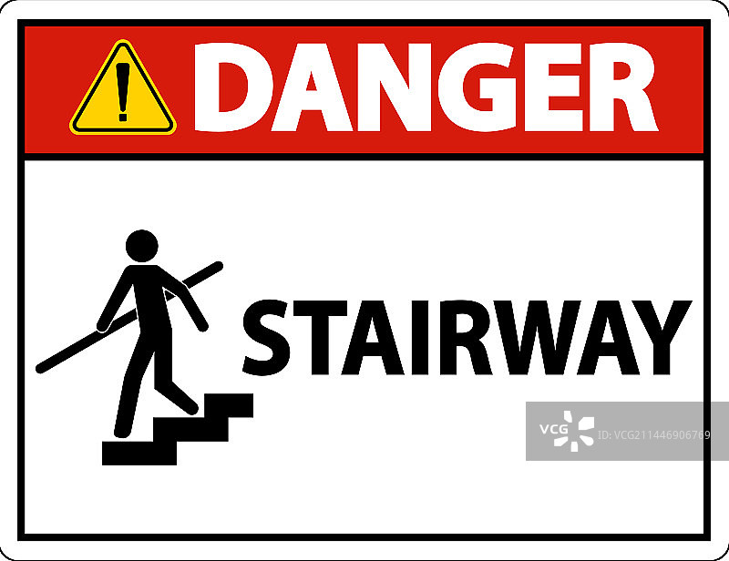 白色背景上的危险楼梯标志图片素材