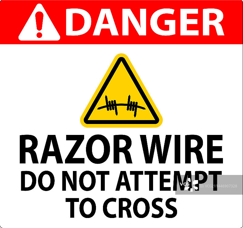 危险剃刀铁丝网标志，请勿尝试图片素材