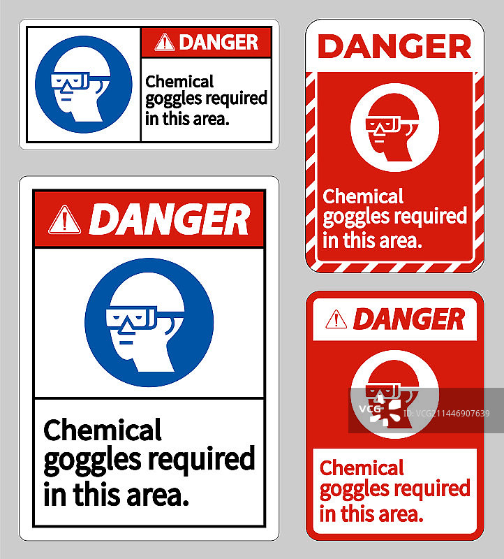 危险标志：本区域需要佩戴化学护目镜图片素材