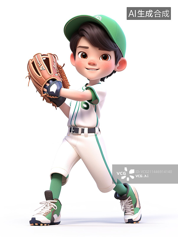 【AI数字艺术】打棒球的男孩3d插画图片素材