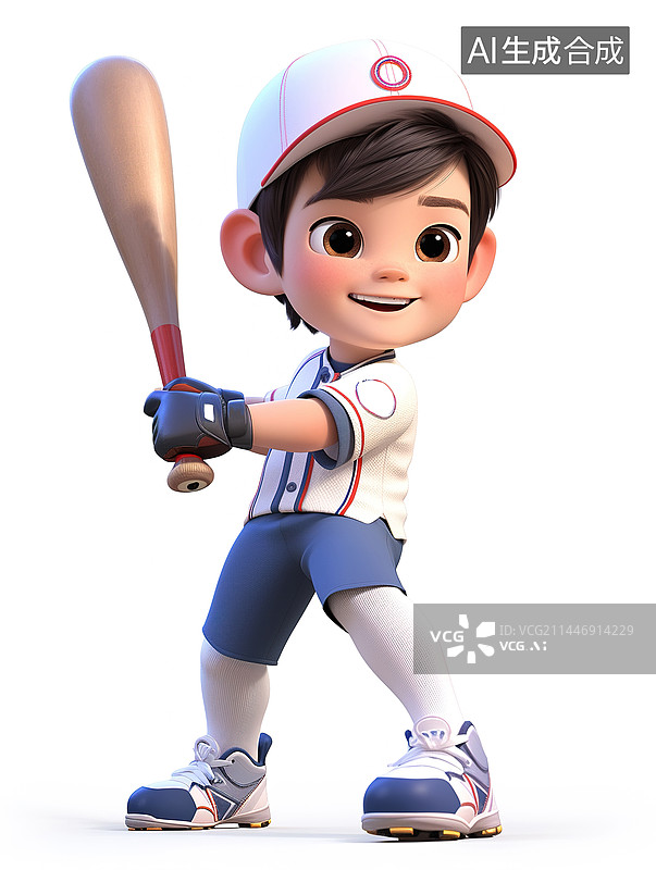 【AI数字艺术】打棒球的男孩3d插画图片素材