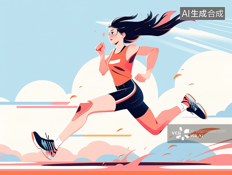 【AI数字艺术】跑步的女人插画图片素材