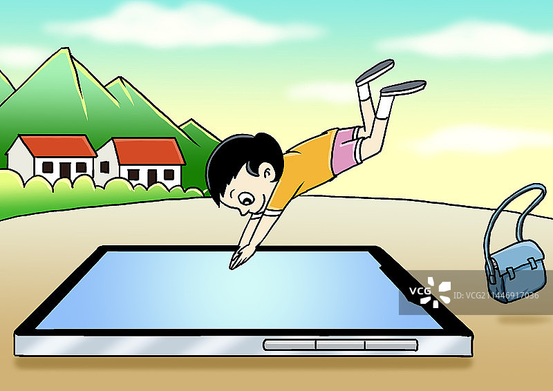 放暑假期间，留守儿童无人看管过度沉迷手机游戏图片素材