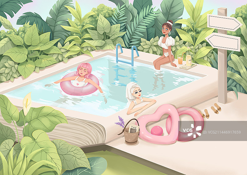 夏日主题系列插画 —— 奇妙泳池图片素材
