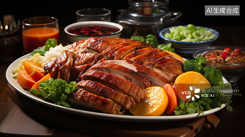 【AI数字艺术】水彩油画风格烤肉切片拼盘插画背景配图图片素材