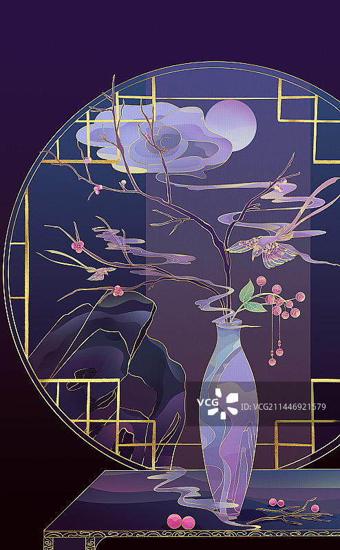国风氛围感装饰插画图片素材