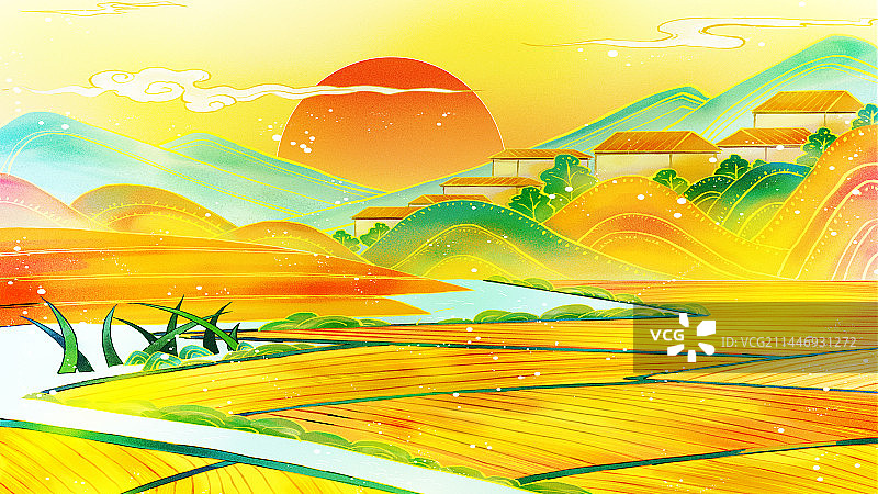 中国风稻田场景图片素材