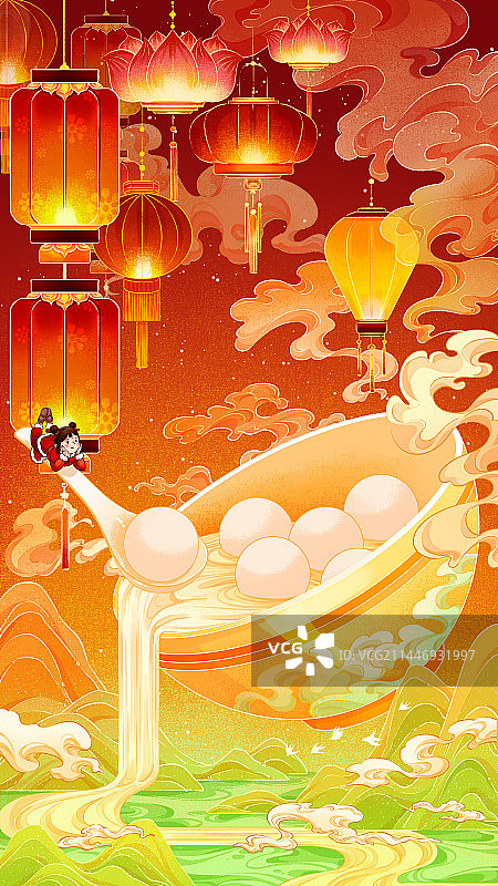 传统元宵佳节新年节日插画场景图片素材