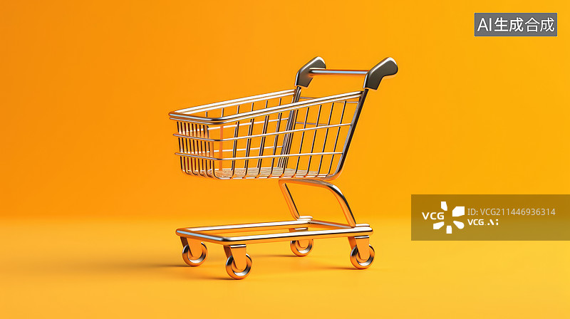 【AI数字艺术】纯色背景下的购物车模型图片素材