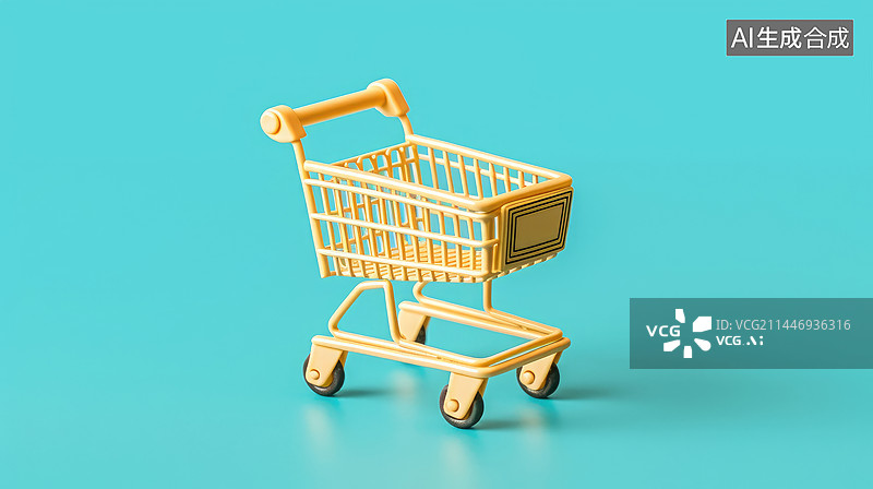 【AI数字艺术】纯色背景下的购物车模型图片素材