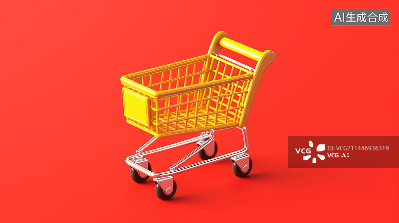 【AI数字艺术】纯色背景下的购物车模型图片素材