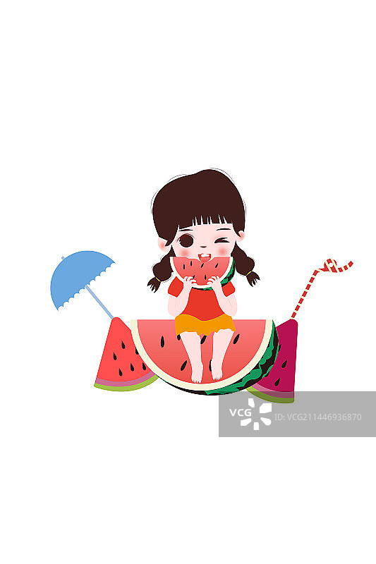 吃西瓜的女孩图片素材