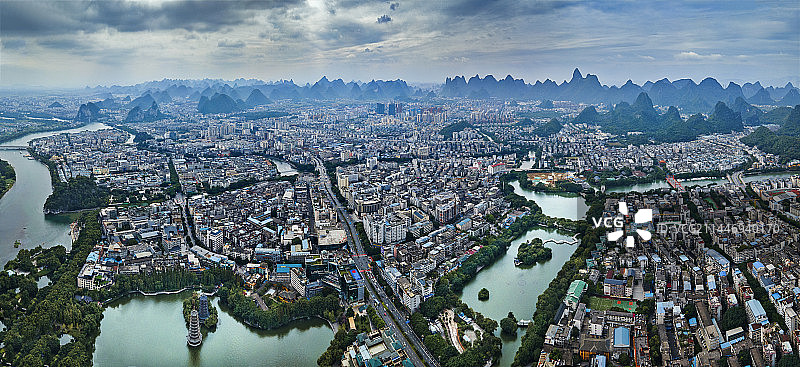 航拍桂林城市风光全景图片素材