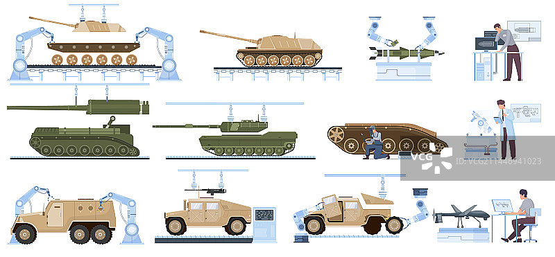 军事生产扁平化设计图片素材