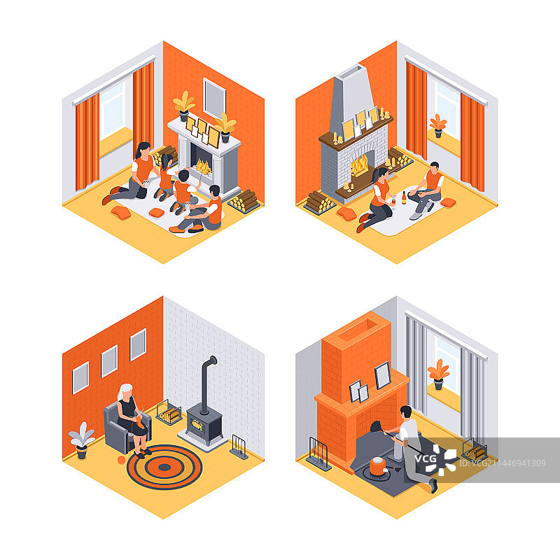 2.5D壁炉组合图片素材