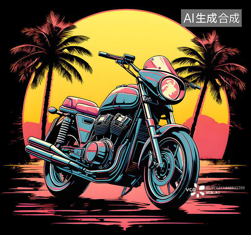 【AI数字艺术】AIGC:沙滩上的摩托车图片素材