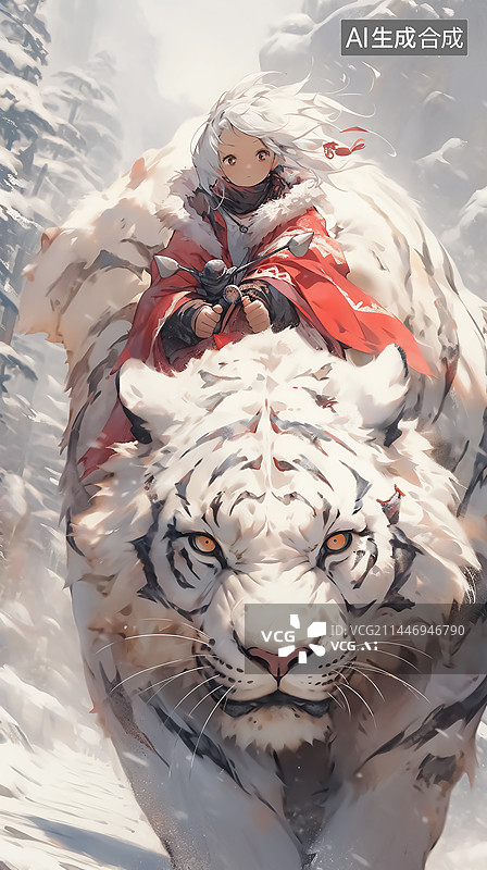 【AI数字艺术】冬天白虎插画图片素材