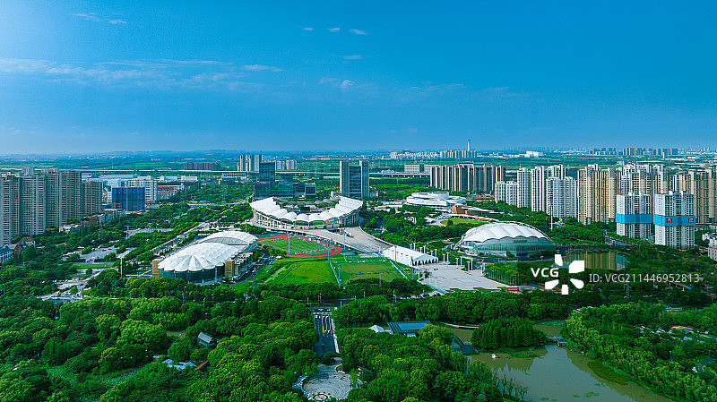昆山 高新区 体育中心 森林公园 城市 航拍图片素材