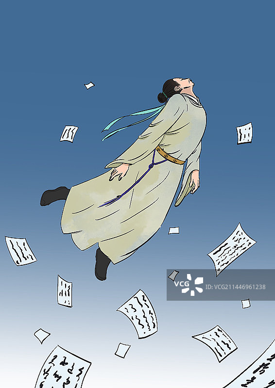 中国风新中式古风古典传统文化古人古代古时候唐代唐朝诗人李白人物插画图片素材