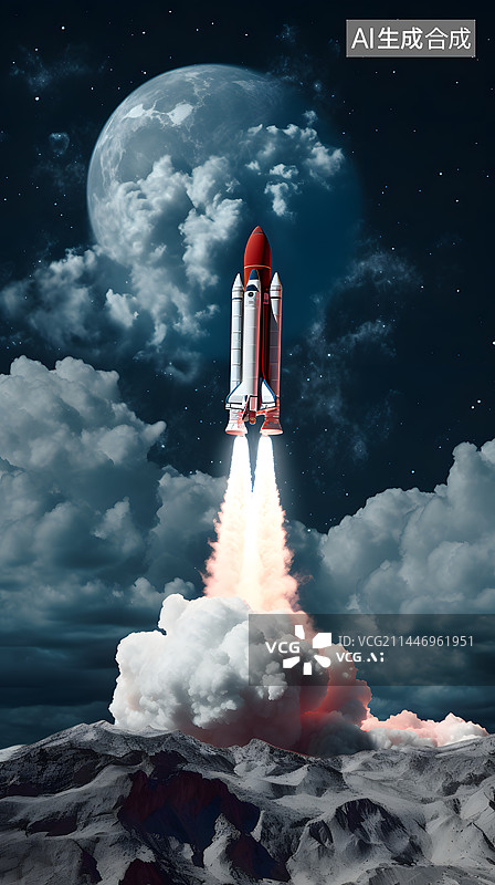 【AI数字艺术】航天火箭点火升空瞬间图片素材