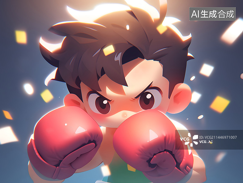 【AI数字艺术】打拳击的男孩卡通插画图片素材