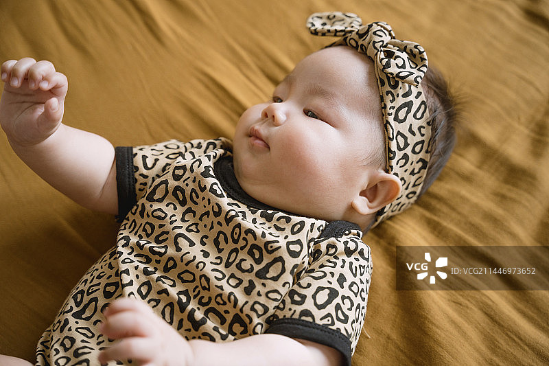 可爱的婴儿穿豹纹衣服图片素材