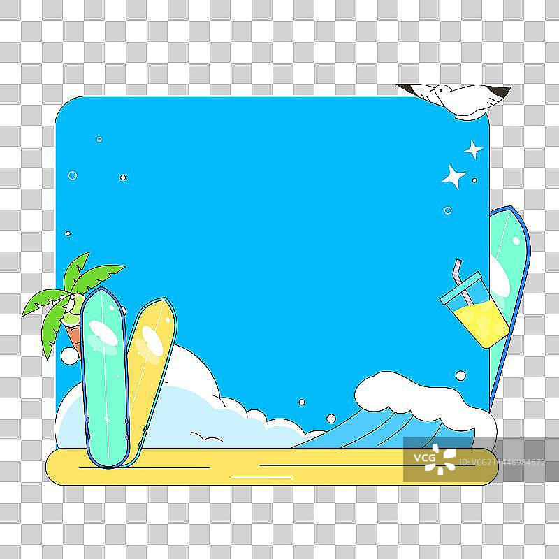 冲浪板蓝天白云浪花夏日主题矢量插画弹窗元素图片素材