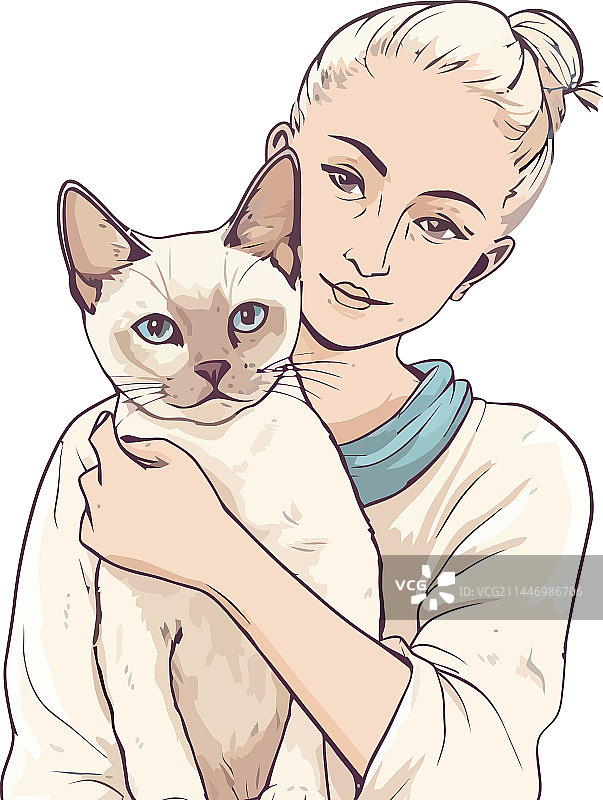 女人和猫图片素材