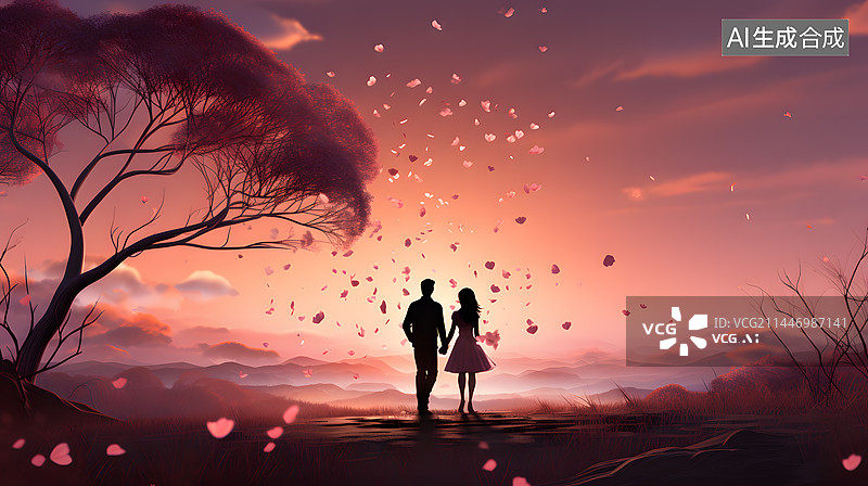 【AI数字艺术】情人节浪漫氛围剪影图片素材