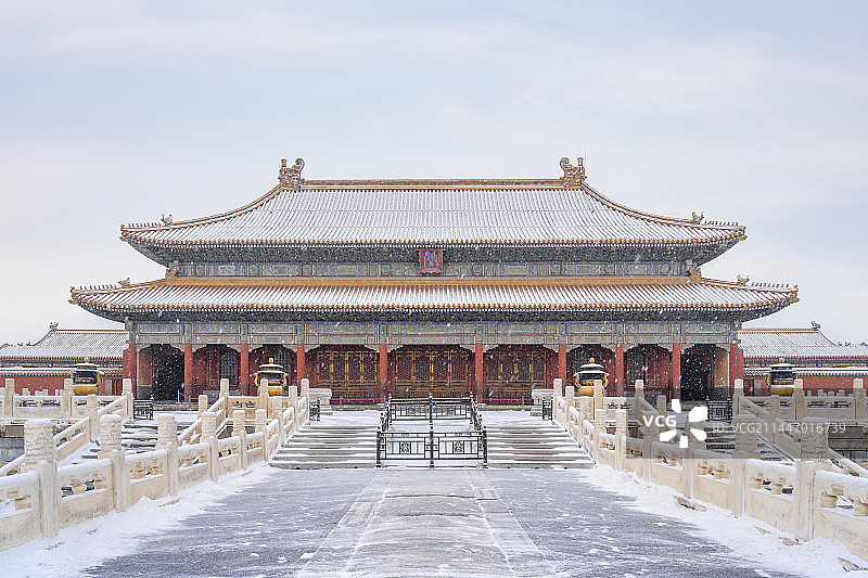 冬天大雪中的北京故宫雪景古建筑城市风光图片素材