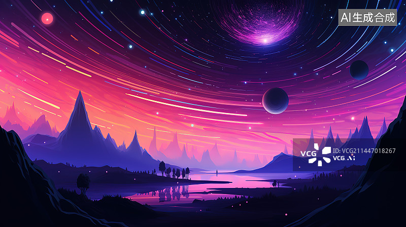 【AI数字艺术】夜空映衬下的剪影景观图片素材