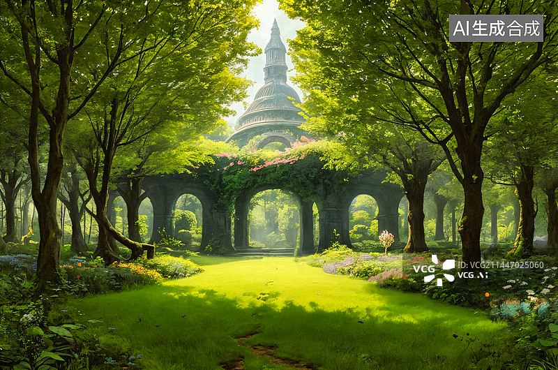 【AI数字艺术】唯美清新绿色森林图片素材