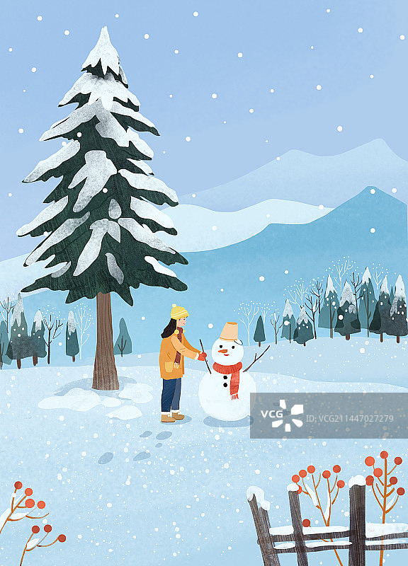 冬至堆雪人插画图片素材