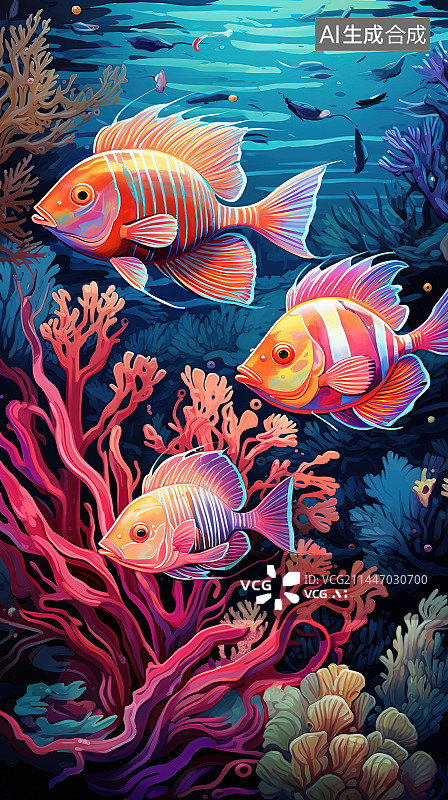 【AI数字艺术】鱼在水中游泳的特写镜头图片素材