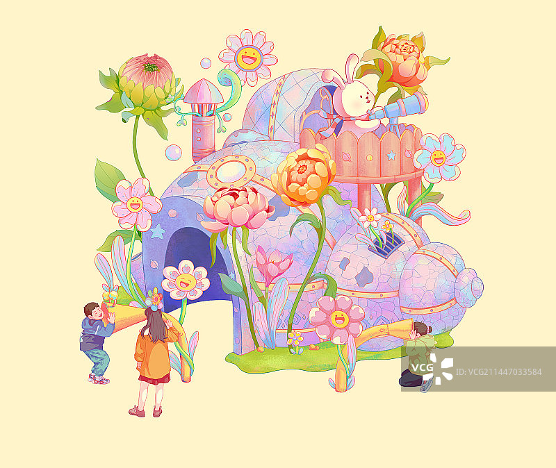 蜗牛与花在兔子的游乐场图片素材