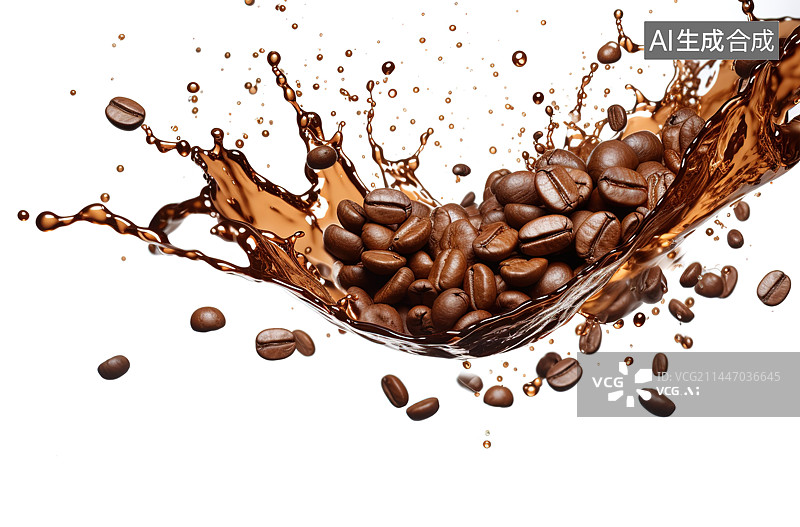 【AI数字艺术】白色背景上的咖啡豆特写镜头图片素材