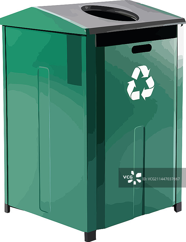 金属垃圾箱上的可回收标志图片素材